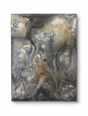Black Gold Silver Abstract Fluid Art Painting – Original Acrylic Pour Canvas 12x16